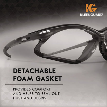 V30 Nemesis Foam Safety Glasses, Black Half Frame, Clear Dual Lens, 12/Carton