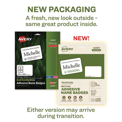 EcoFriendly Adhesive Name Badge Labels, 3.38 x 2.33, White, 160/Box