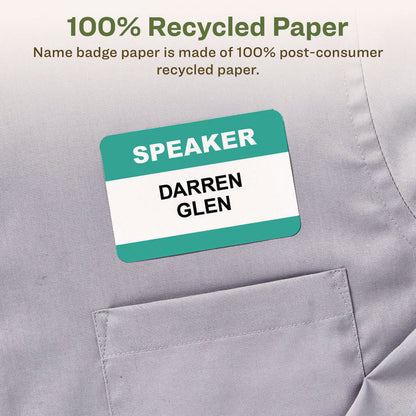 EcoFriendly Adhesive Name Badge Labels, 3.38 x 2.33, White, 160/Box