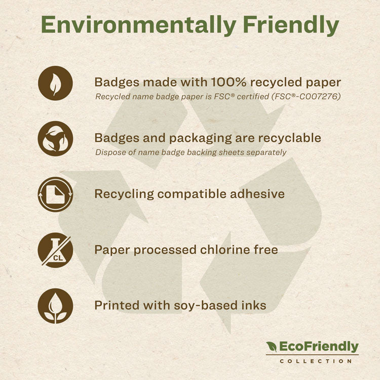 EcoFriendly Adhesive Name Badge Labels, 3.38 x 2.33, White, 160/Box