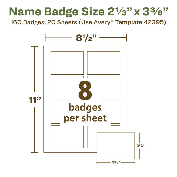 EcoFriendly Adhesive Name Badge Labels, 3.38 x 2.33, White, 160/Box
