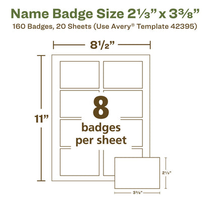 EcoFriendly Adhesive Name Badge Labels, 3.38 x 2.33, White, 160/Box
