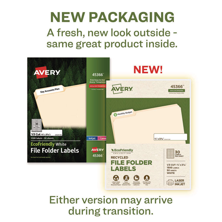 EcoFriendly Permanent File Folder Labels, 0.66 x 3.44, White, 30/Sheet, 50 Sheets/Pack