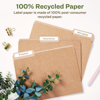 EcoFriendly Permanent File Folder Labels, 0.66 x 3.44, White, 30/Sheet, 50 Sheets/Pack