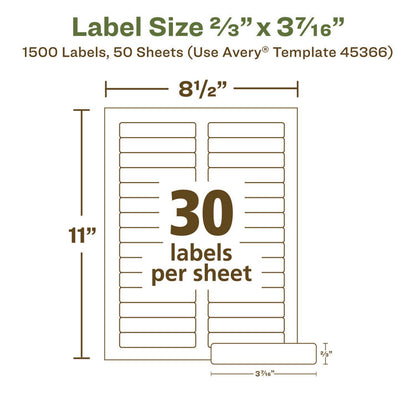 EcoFriendly Permanent File Folder Labels, 0.66 x 3.44, White, 30/Sheet, 50 Sheets/Pack