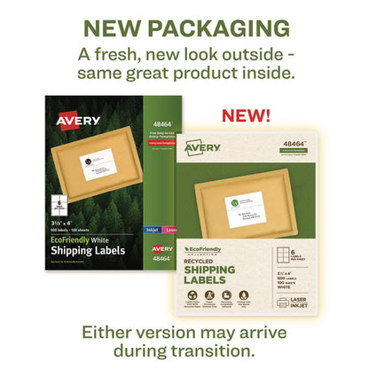 EcoFriendly Mailing Labels, Inkjet/Laser Printers, 3.33 x 4, White, 6/Sheet, 100 Sheets/Pack
