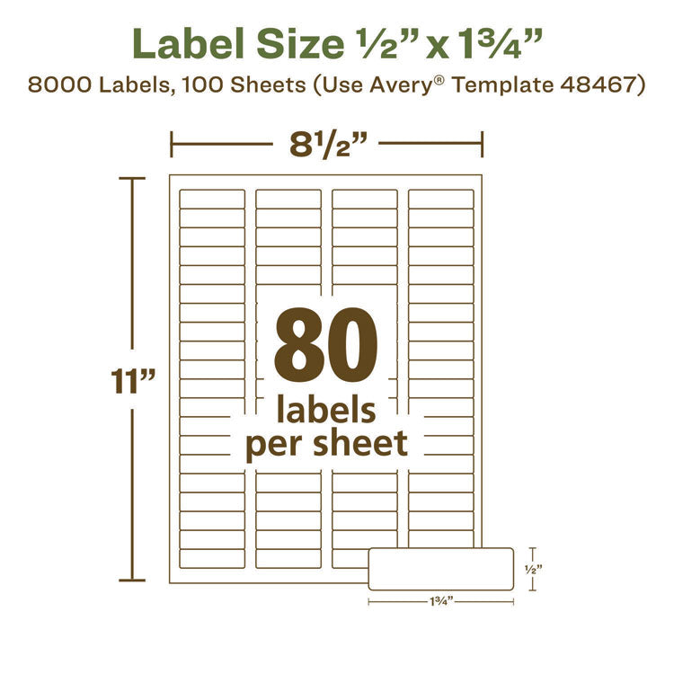 EcoFriendly Mailing Labels, Inkjet/Laser Printers, 0.5 x 1.75, White, 80/Sheet, 100 Sheets/Pack