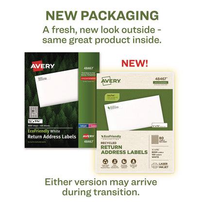EcoFriendly Mailing Labels, Inkjet/Laser Printers, 0.5 x 1.75, White, 80/Sheet, 100 Sheets/Pack