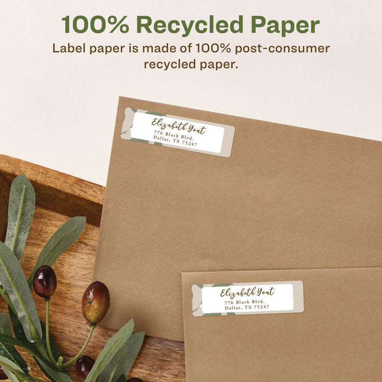 EcoFriendly Mailing Labels, Inkjet/Laser Printers, 0.5 x 1.75, White, 80/Sheet, 100 Sheets/Pack