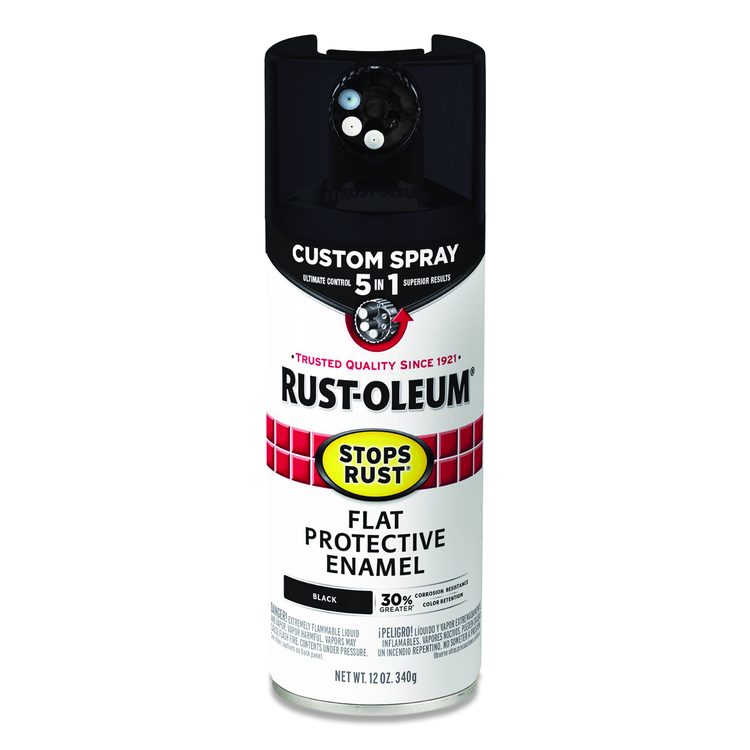 Stops Rust 5-in-1 Spray Paint, Flat Black, 12 oz Aerosol Can, 6/Carton