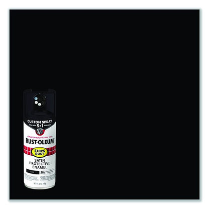 Stops Rust 5-in-1 Spray Paint, Satin Black, 12 oz Aerosol Can, 6/Carton