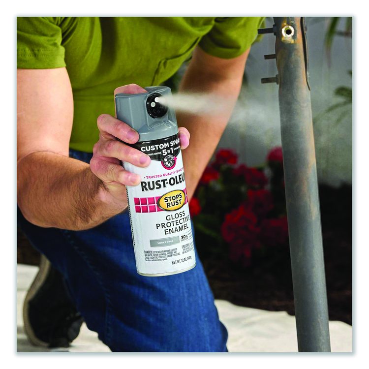 Stops Rust 5-in-1 Spray Paint, Satin Coastal Gray, 12 oz Aerosol Can, 6/Carton