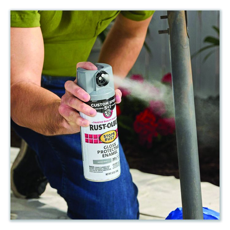 Stops Rust 5-in-1 Spray Paint, Satin Coastal Gray, 12 oz Aerosol Can, 6/Carton
