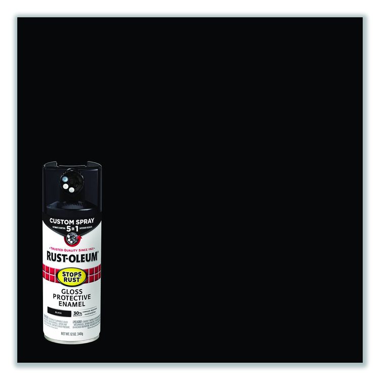 Stops Rust 5-in-1 Spray Paint, Gloss Black, 12 oz Aerosol Can, 6/Carton
