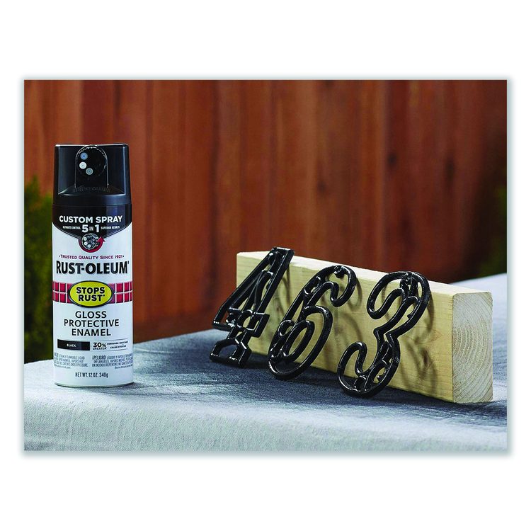 Stops Rust 5-in-1 Spray Paint, Gloss Black, 12 oz Aerosol Can, 6/Carton