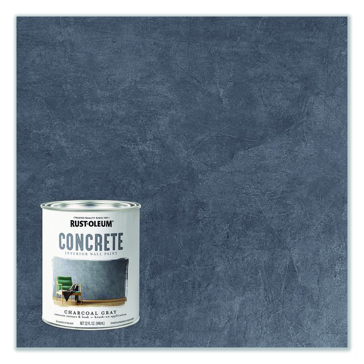 Concrete Interior Wall Paint, Flat Charcoal Gray, Quart Can, 2/Carton