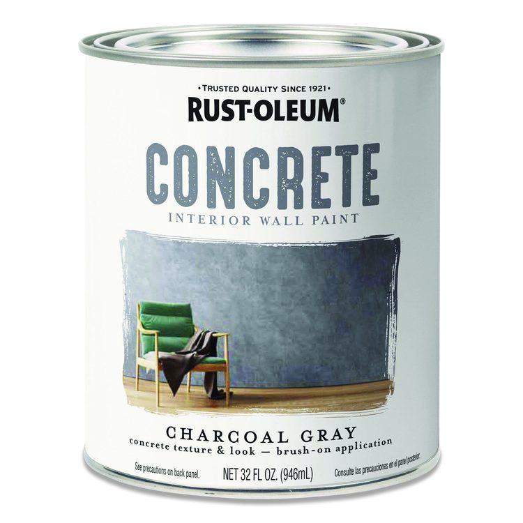 Concrete Interior Wall Paint, Flat Charcoal Gray, Quart Can, 2/Carton