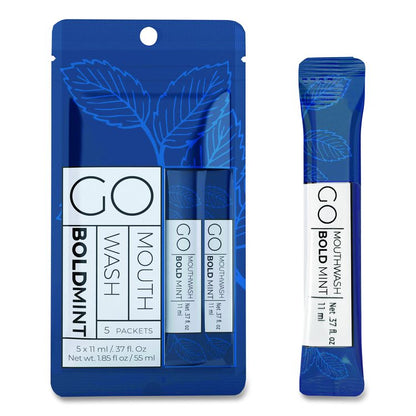 Individual Mouthwash Packets, Bold Mint Flavor, 0.37 Packet, 5/Pack, 12 Packs/Box