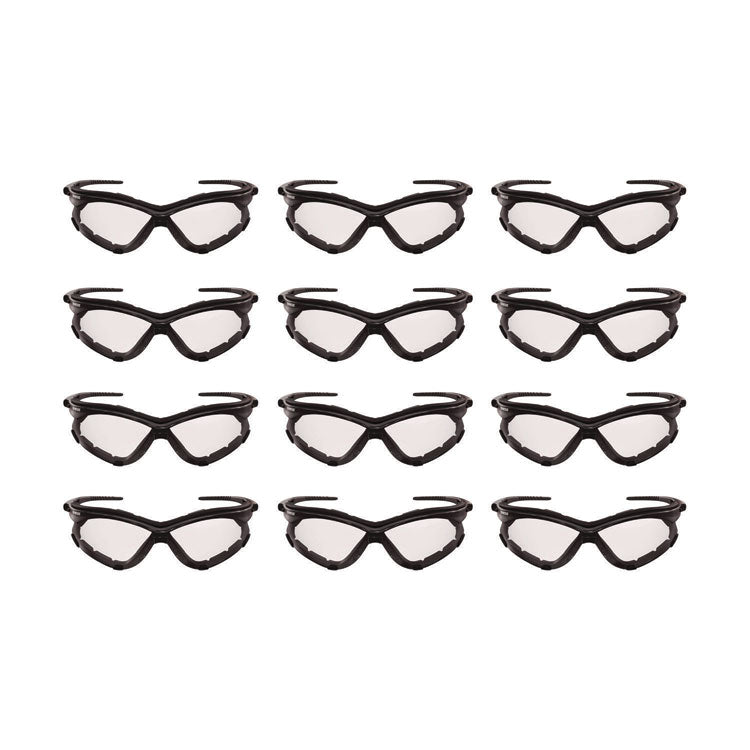 V30 Nemesis Foam Safety Glasses, Black Half Frame, Clear Dual Lens, 12/Carton
