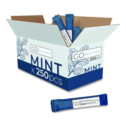 Individual Mouthwash Packets, Bold Mint Flavor, 0.37 oz Packet, 250/Box