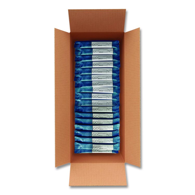 Individual Mouthwash Packets, Bold Mint Flavor, 0.37 oz Packet, 250/Box