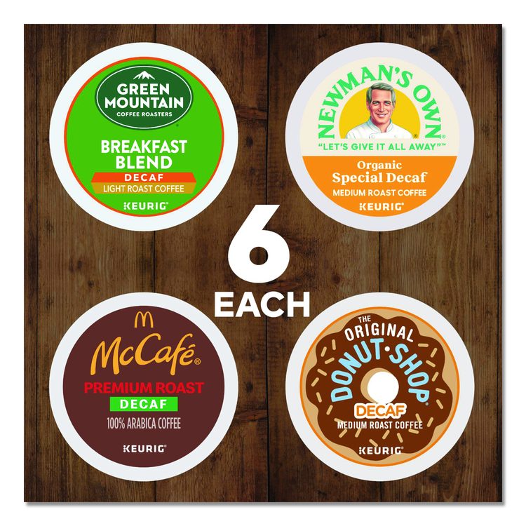Decaf Variety Coffee K-Cups, Assorted Flavors, 0.38 oz K-Cup, 24/Box