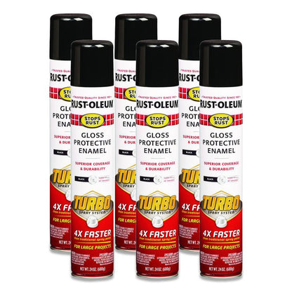 Stops Rust Turbo Spray, Gloss Black, 24 oz Aerosol Can, 6/Carton