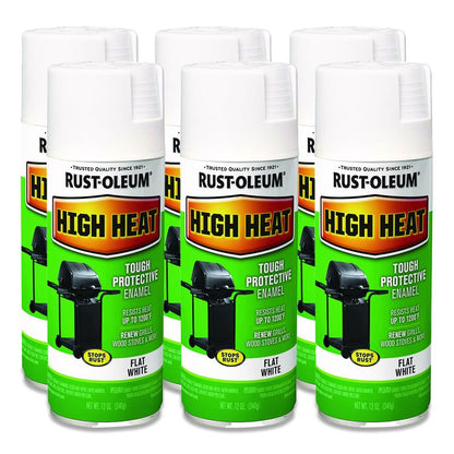 High Heat Enamel Spray Paint, Flat White, 12 oz Aerosol Can, 6/Carton