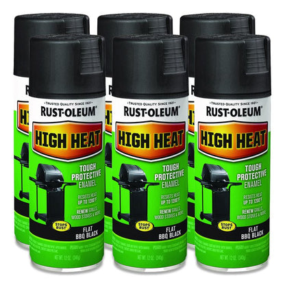 High Heat Enamel Spray Paint, Flat Black, 12 oz Aerosol Can, 6/Carton