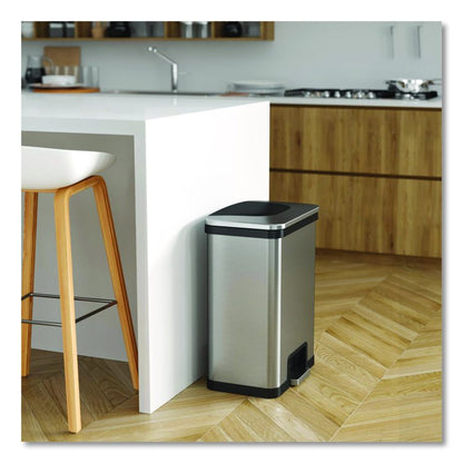 Step Pedal-Sensor Trash Can, 13 gal, Plastic/Stainless Steel, Silver/Black