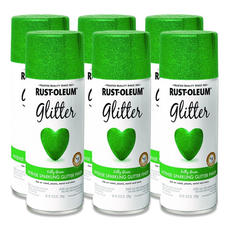 Specialty Glitter Spray Paint, Glitter Kelly Green, 10.25 oz Aerosol Can, 6/Carton