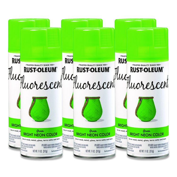 Specialty Fluorescent Spray Paint, Flat Fluorescent Green, 11 oz Aerosol Can, 6/Carton