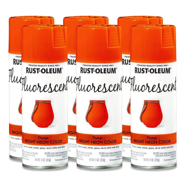 Specialty Fluorescent Spray Paint, Flat Fluorescent Orange, 11 oz Aerosol Can, 6/Carton