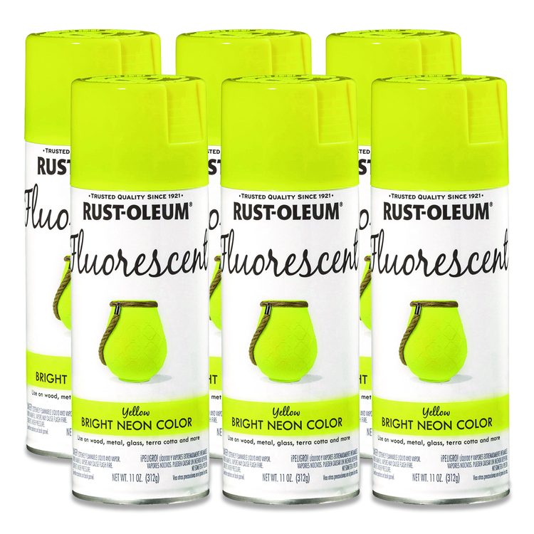Specialty Fluorescent Spray Paint, Flat Fluorescent Yellow, 11 oz Aerosol Can, 6/Carton