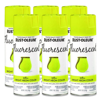 Specialty Fluorescent Spray Paint, Flat Fluorescent Yellow, 11 oz Aerosol Can, 6/Carton