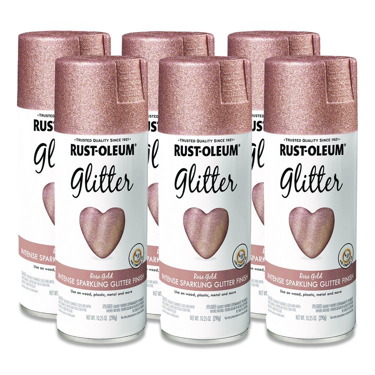 Specialty Glitter Spray Paint, Glitter Rose Gold, 10.25 oz Aerosol Can, 6/Carton