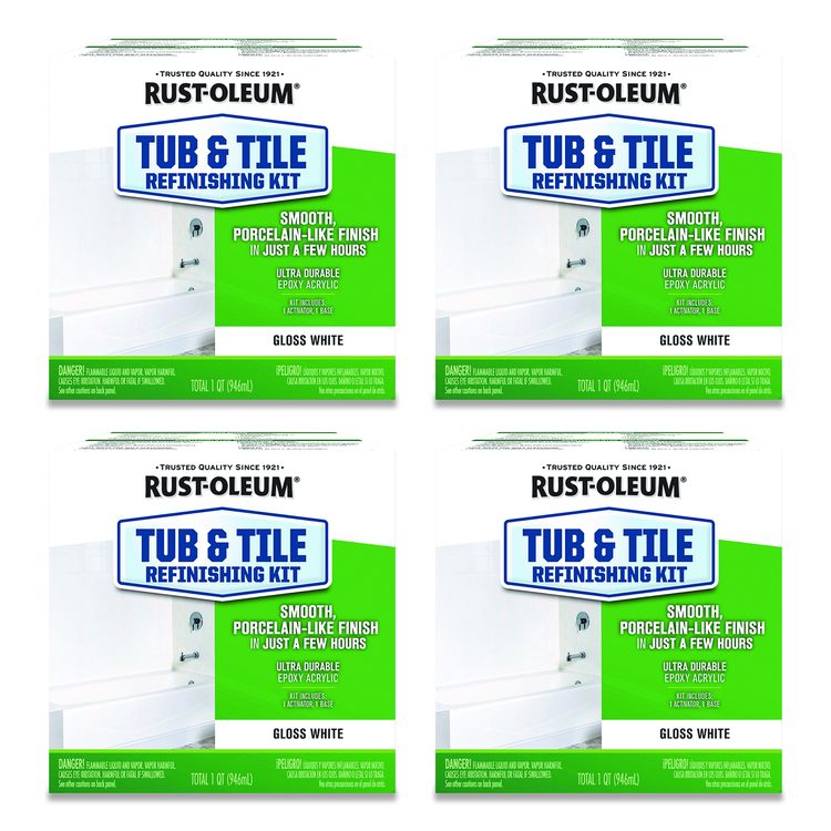 Specialty Tub and Tile Refinishing Kit, Gloss White, Quart, 4 Kits/Carton