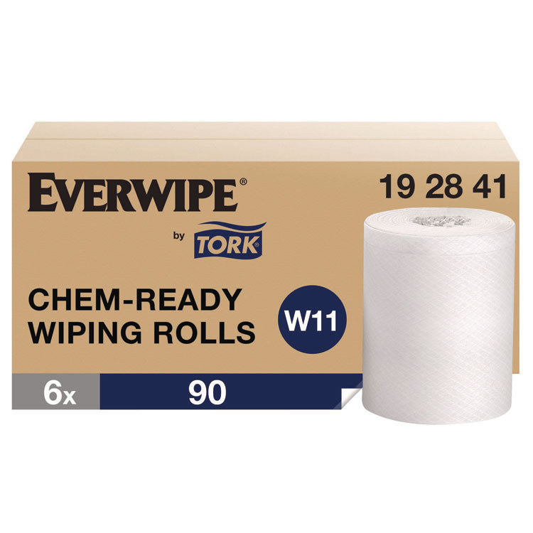 Everwipe by Tork Chem-Ready Wiping Rolls, 1-Ply, 12 x 10.5, White, 90 Sheets, 6 Rolls/Carton