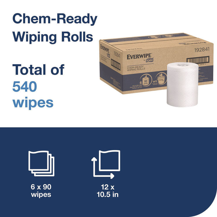 Everwipe by Tork Chem-Ready Wiping Rolls, 1-Ply, 12 x 10.5, White, 90 Sheets, 6 Rolls/Carton