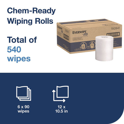 Everwipe by Tork Chem-Ready Wiping Rolls, 1-Ply, 12 x 10.5, White, 90 Sheets, 6 Rolls/Carton