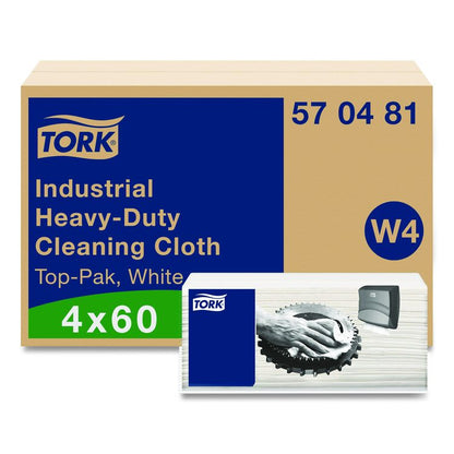 Industrial Heavy-Duty Cleaning Cloth, 1-Ply, 13.97 x, 4.25, Unscented, White, 60 Cloths, 4/Carton