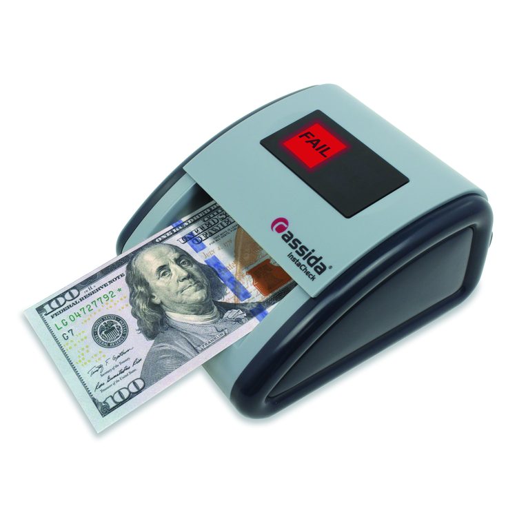 InstaCheck Counterfeit Detector for USD, 6 Detection Methods, 4.2" x 5.1" x 2.7", Gray