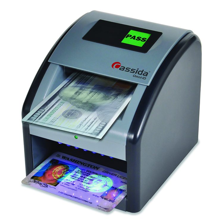 OmniID Counterfeit Detector for USD, 3 Detection Methods, 6" x 6.9" x 7", Gray