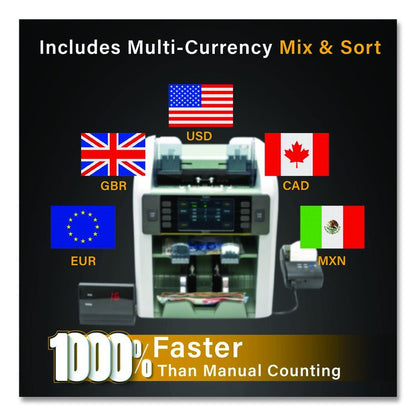Signature Mixed Denomination Counter, 1,200 bills/min, 10.5" x 11.7" x 10.5", Light Gray