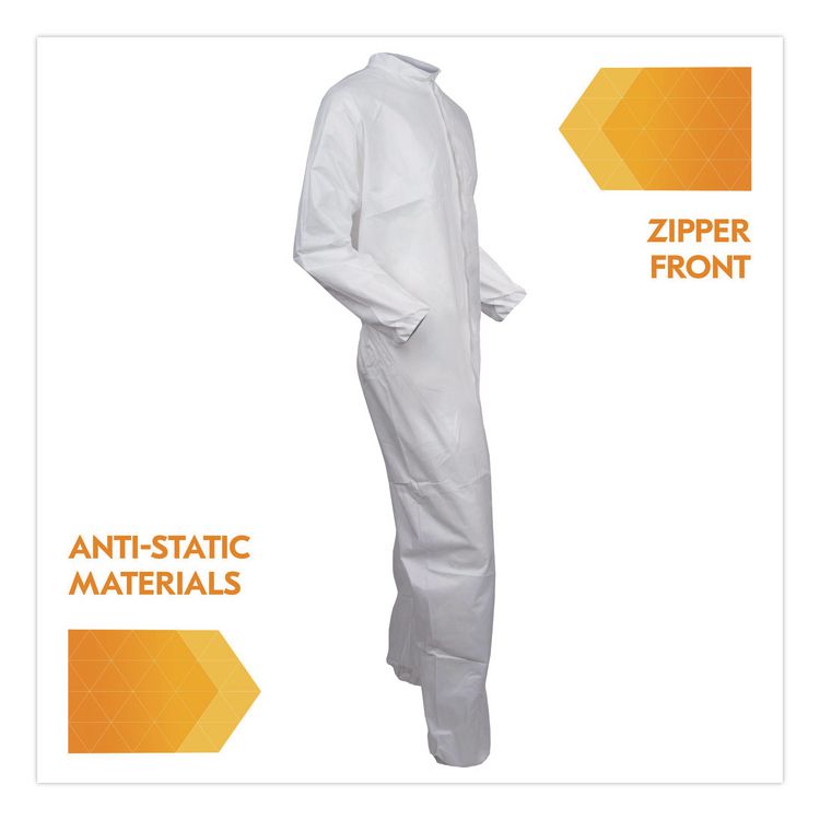 KGA35 Liquid and Particle Protection Coveralls, Elastic Wrist and Ankles, Large, White, 25/Carton