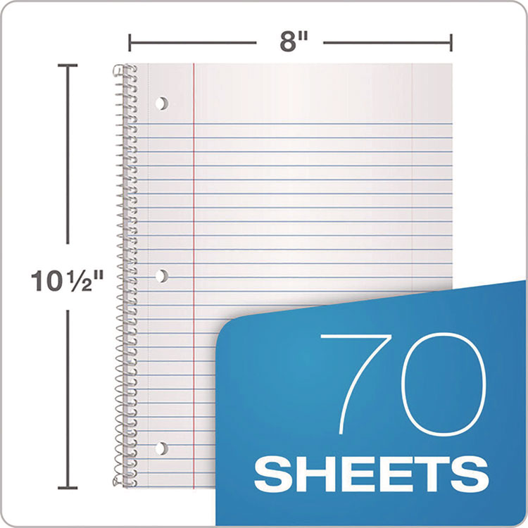 Coil-Lock Wirebound Notebook, 3-Hole Punched, Wide/Legal Rule, Randomly Assorted Cover Color, (70) 10.5 x 8 Sheets