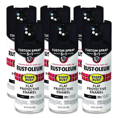 Stops Rust 5-in-1 Spray Paint, Flat Black, 12 oz Aerosol Can, 6/Carton