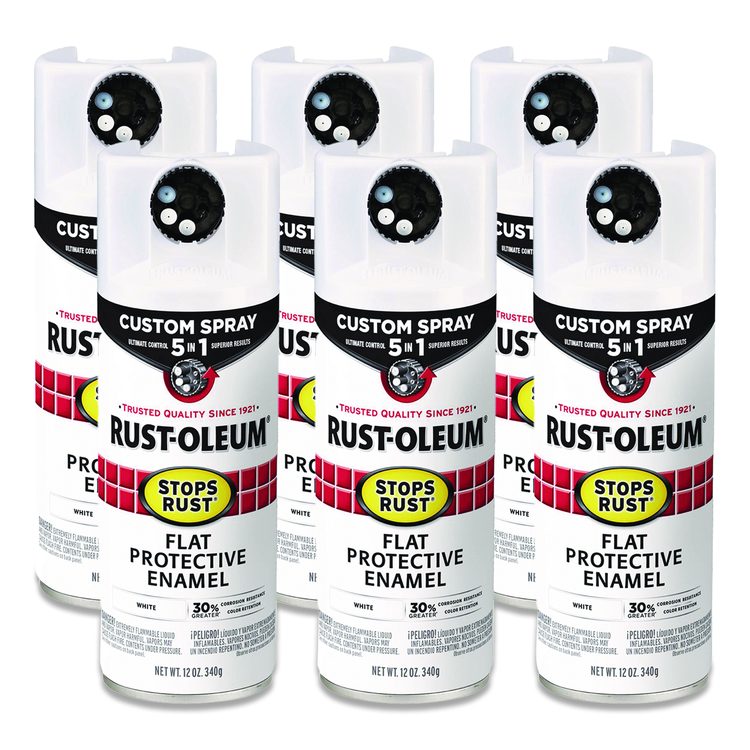 Stops Rust 5-in-1 Spray Paint, Flat White, 12 oz Aerosol Can, 6/Carton