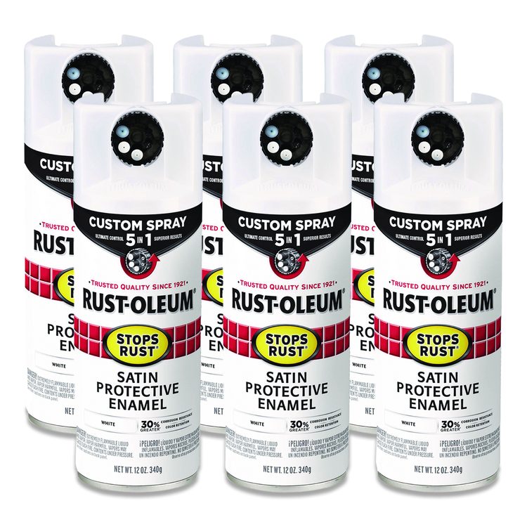 Stops Rust 5-in-1 Spray Paint, Satin White, 12 oz Aerosol Can, 6/Carton