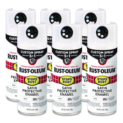 Stops Rust 5-in-1 Spray Paint, Satin White, 12 oz Aerosol Can, 6/Carton